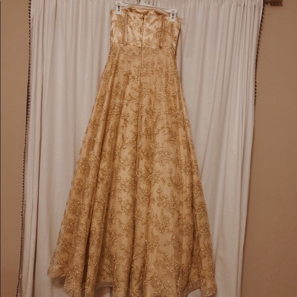 Golden Floral Prom Dress - Picture 3 of 4